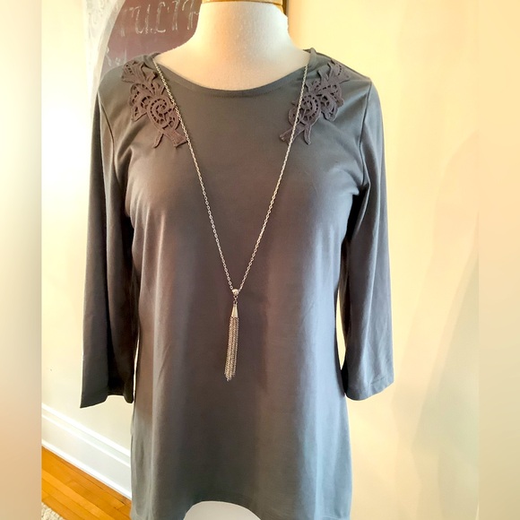 Gray Lace Accent Women's Top - Picture 1 of 7